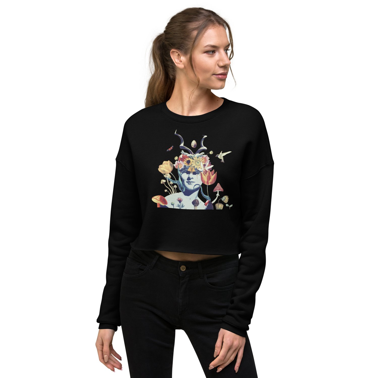 Image of She Dwells in the Garden of Earthy Delights - Fleece Crop Sweatshirt