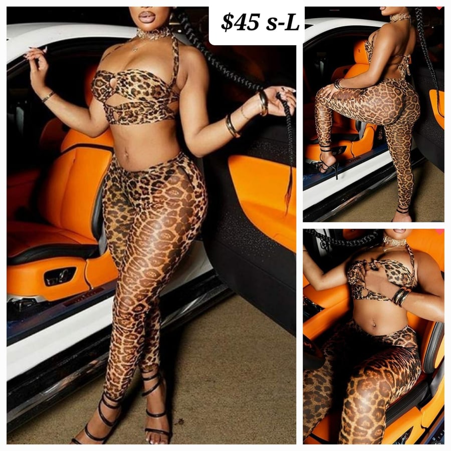 Image of Sheer cheetah Halter neck long pant set