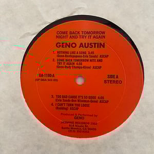 Image of Geno Austin "Come Back Tomorrow Night & Try It Again"
