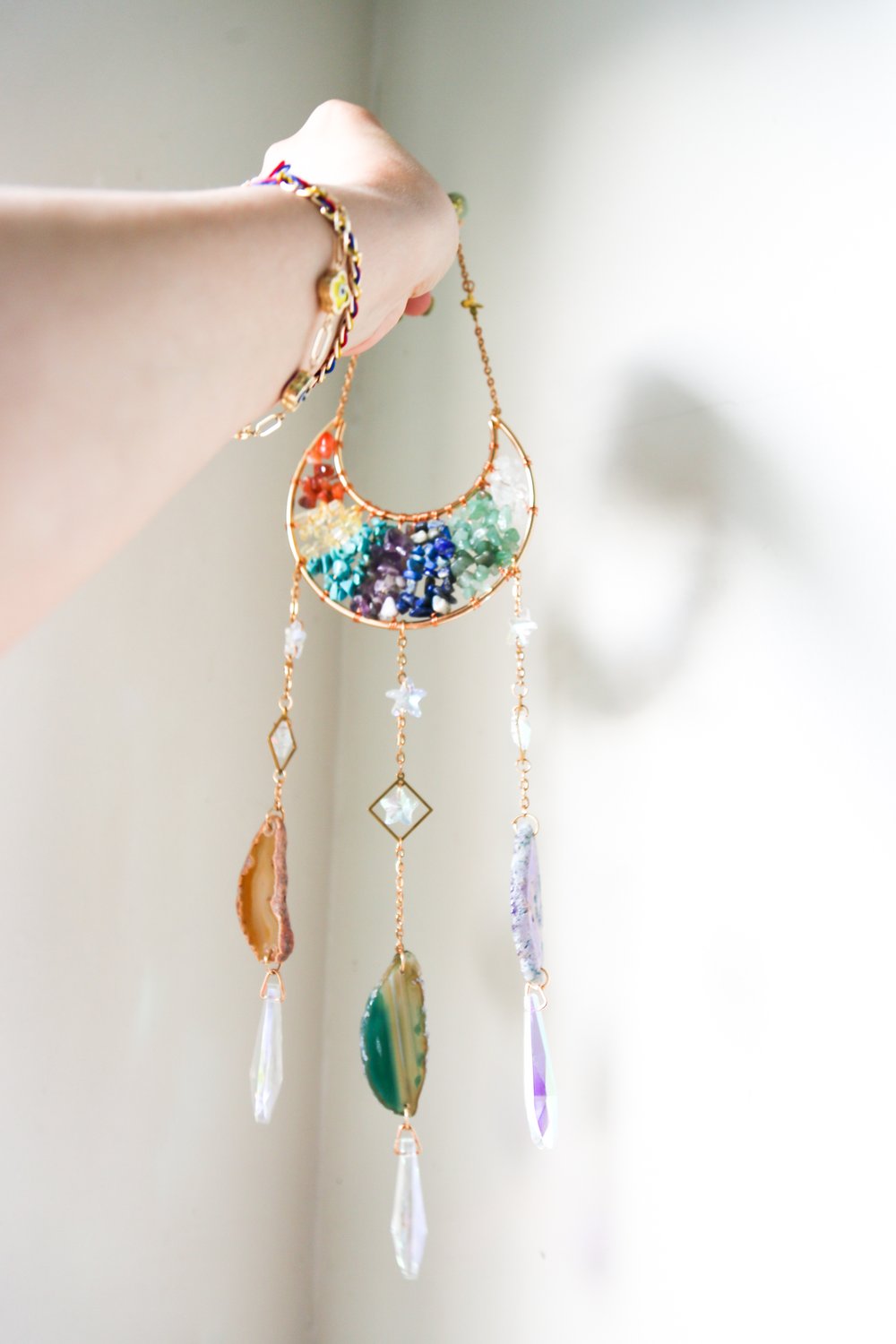 Image of Crescent moon agate sun catcher 