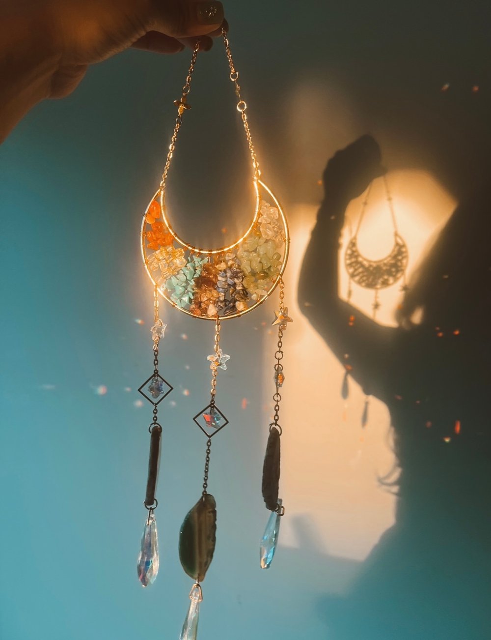 Image of Crescent moon agate sun catcher 