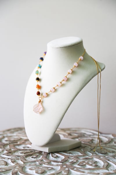 Image of Rose Quartz + Chakra adjustable necklace