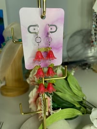 Image 3 of Trio Flower bead dangle earrings, bellflower earrings, fairycore earrings
