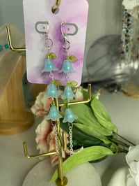 Image 2 of Trio Flower bead dangle earrings, bellflower earrings, fairycore earrings