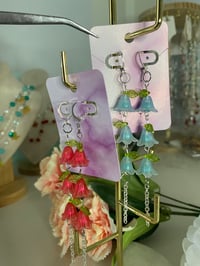 Image 1 of Trio Flower bead dangle earrings, bellflower earrings, fairycore earrings