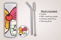 Image 2 of Apple, Pencil & Paper Coquette Bow Tumbler & Matching Coaster