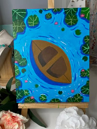 Image 1 of Water lilies canoe 8 x 10" canvas panel 