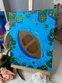 Image 2 of Water lilies canoe 8 x 10" canvas panel 