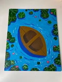 Image 3 of Water lilies canoe 8 x 10" canvas panel 
