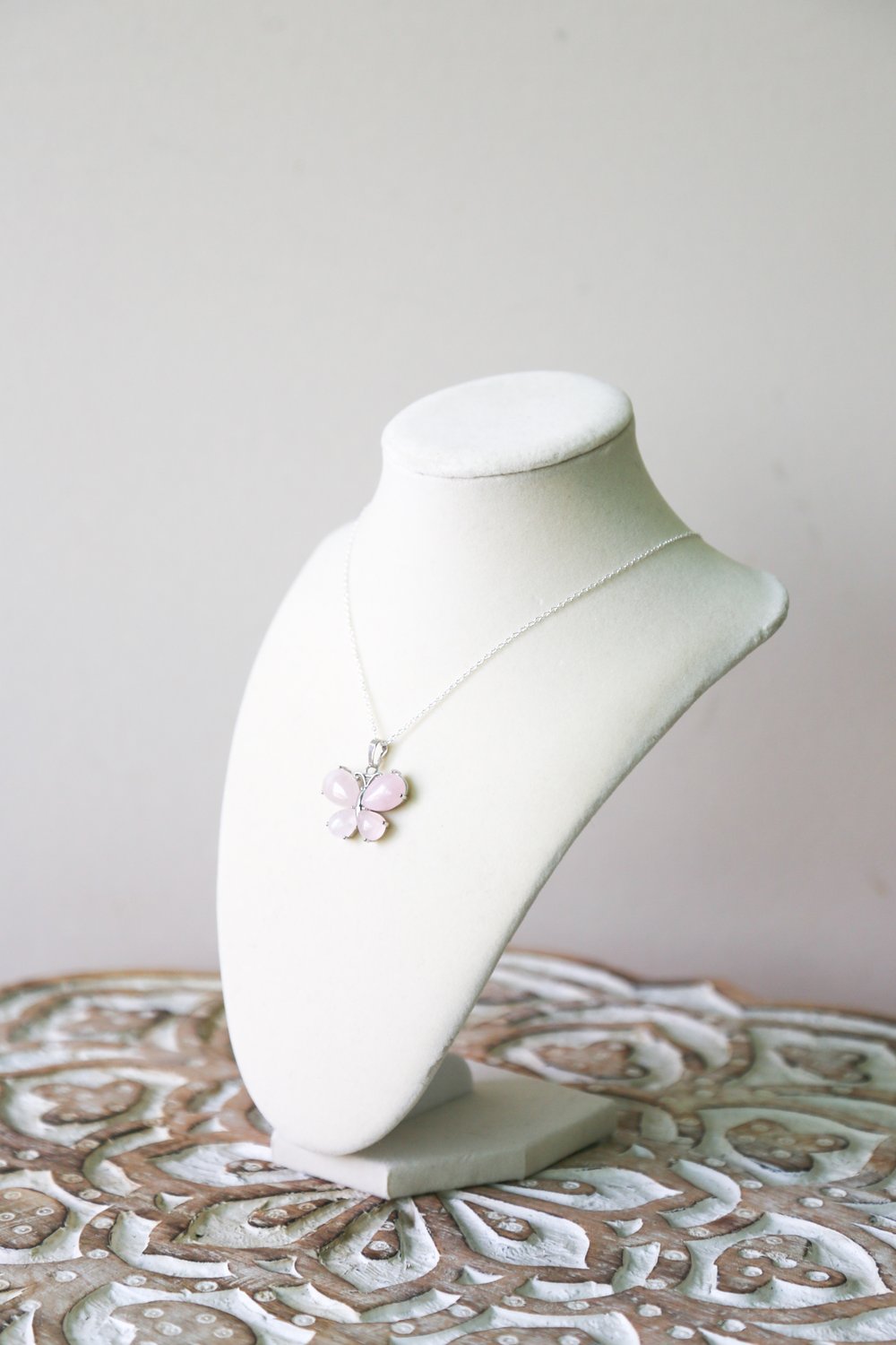 Image of Rose Quartz Butterfly pendant necklace 