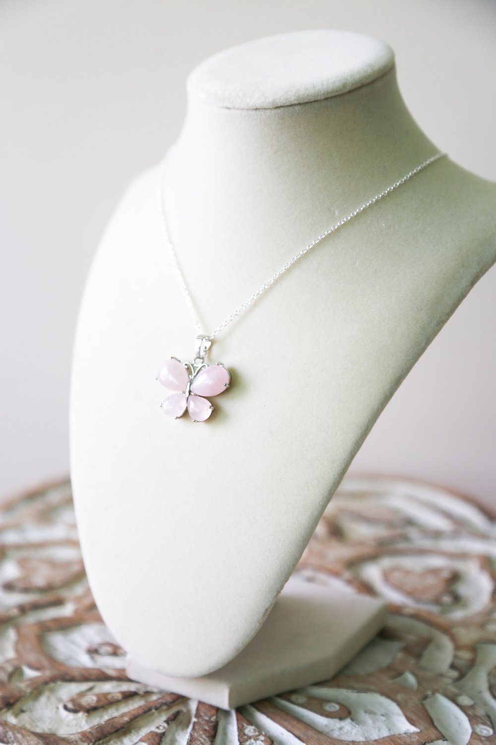 Image of Rose Quartz Butterfly pendant necklace 