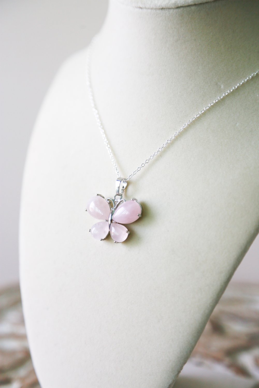 Image of Rose Quartz Butterfly pendant necklace 