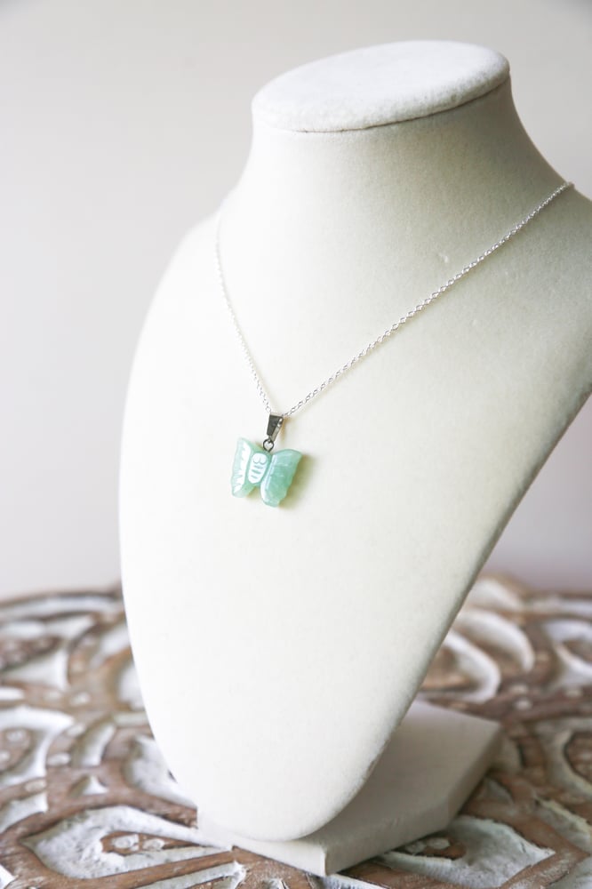 Image of Aventurine mini carved butterfly pendant necklace 