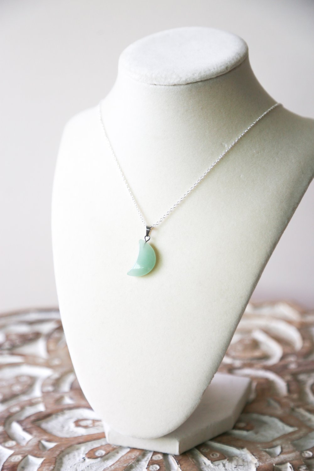 Image of Aventurine crescent moon pendant necklace 