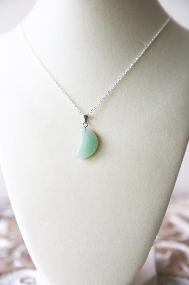 Image of Aventurine crescent moon pendant necklace 