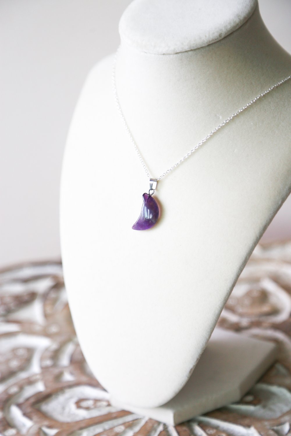 Image of Amethyst Crescent moon pendant necklace 