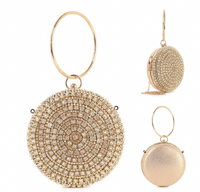 Gold Circular Rhinestone Studded Evening Clutch Bag 