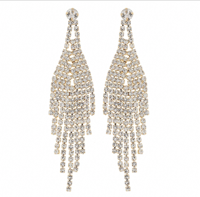Gold Crystal Rhinestone Chandelier Waterfall Earrings 