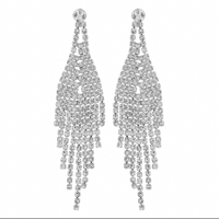 Silver Crystal Rhinestone Chandelier Waterfall Earrings 