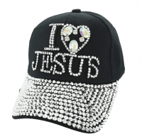 Black I Love Jesus Rhinestone Embellished Baseball Cap