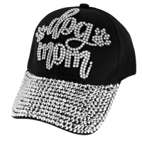 Black Rhinestone Bedazzled Dog Mom Baseball Cap 