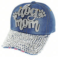 Denim  Rhinestone Bedazzled Dog Mom Baseball Cap 