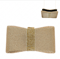 Gold Rhinestone Embellished Bow-Shaped Evening Clutch w/Strap 