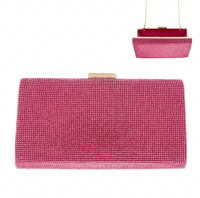 Fuchsia Rhinestone Encrusted Evening Box Clutch Purse w/Strap 