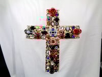 Image 8 of Giantgem - Multicolour massive Rhinestone Cross white T shirt