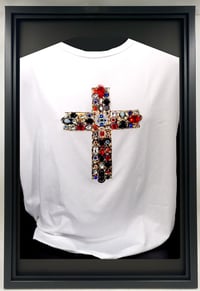 Image 2 of Giantgem - Multicolour massive Rhinestone Cross white T shirt