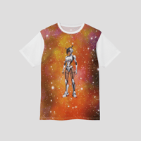 Image 1 of White Futuristic Robot with Space-Themed Design Womens Short Sleeve T-shirt