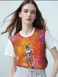 Image 2 of White Futuristic Robot with Space-Themed Design Womens Short Sleeve T-shirt
