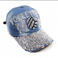 Light Denim Valley Ball Mom Rhinestone Cap 