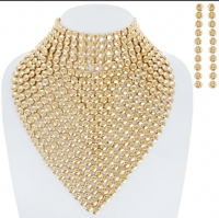 Gold Large Rhinestone Embellished Bib Necklace & Earring Set