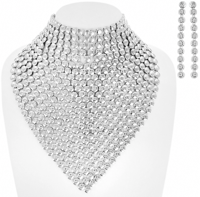 Silver Large Rhinestone Embellished Bib Necklace & Earring Set