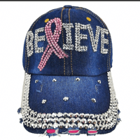 Denim Believe Pink Ribbon Rhinestone Cap