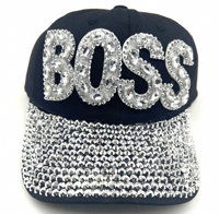 Black Bold Boss Rhinestone Cap Hat