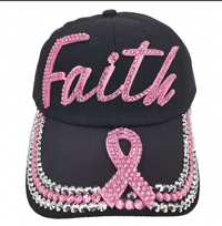 Black/Pink Faith Pink Ribbon Rhinestone Cap