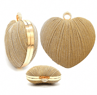 Gold Glitter Mesh Cover Heart Clutch Bag