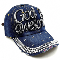 Denim God Is Awesome Rhinestone Cap