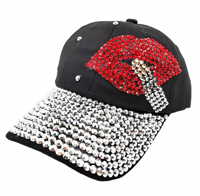Black Lipstick Lip Rhinestone Cap