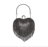 Black Formal Heart Shape Fringed Evening Purse Clutch