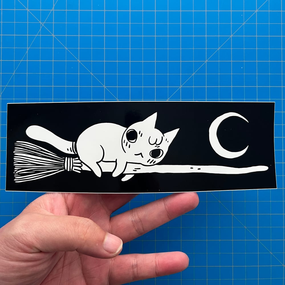 Image of Broom Cat Bumper Sticker