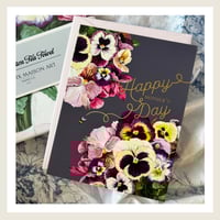 Image 1 of "Happy Mother's Day" Pansies with Bee Embossed Greeting Card