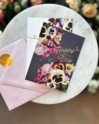 Image 2 of "Happy Mother's Day" Pansies with Bee Embossed Greeting Card