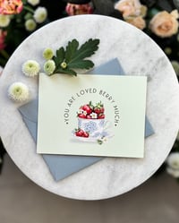 Image 2 of "You are Loved Berry Much" Mother's Day Card with Teacup & Strawberries Embossed Greeting Card