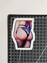 Image 2 of Gorgeous Booty In Crossbones Thong & Fishnet Stockings Glossy Finish Vinyl Sticker