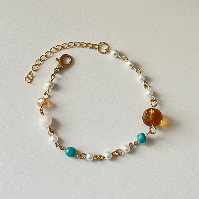 'golden bluepearl' rustic beaded bracelet