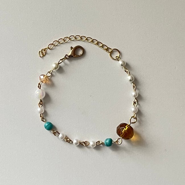 'golden bluepearl' rustic beaded bracelet