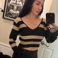 cream and black stripe sweater